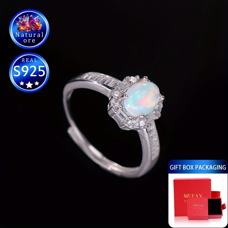 Opal Ring S925 Silver Adjustable Natural Mineral Fantasy
